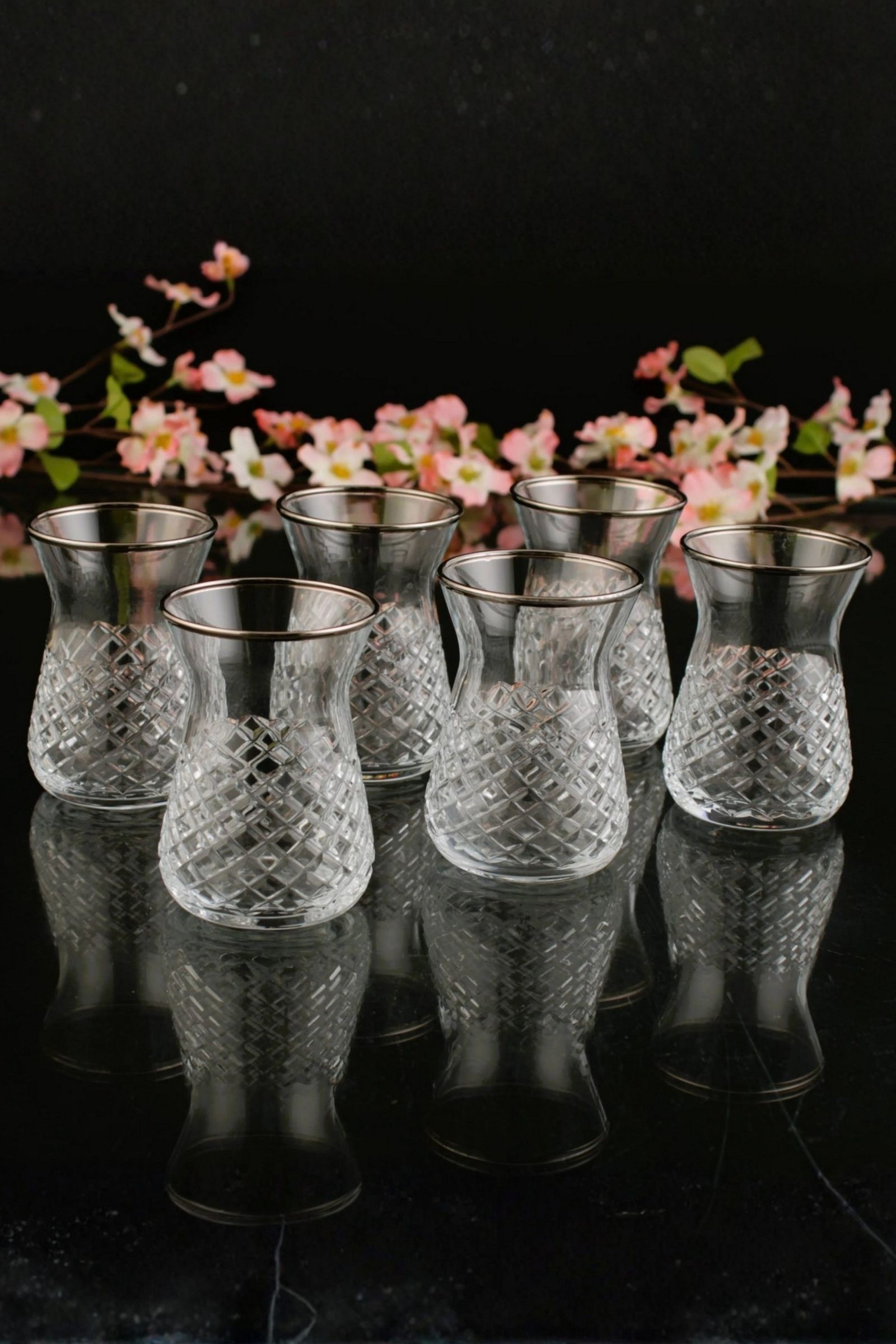 01 42451 2273 Petit-Carreau Platin 6 Parça Cam Çay Takımı - Görsel 1