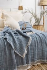 MUSLIN FITILLI SOFT YORGAN 7 KATLI CIFT KISILIK INDIGO - Görsel 3