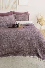 MUSLIN YORGAN 7 KATLI CIFT KISILIK SOFT ROSE MÜRDÜM - Görsel 2
