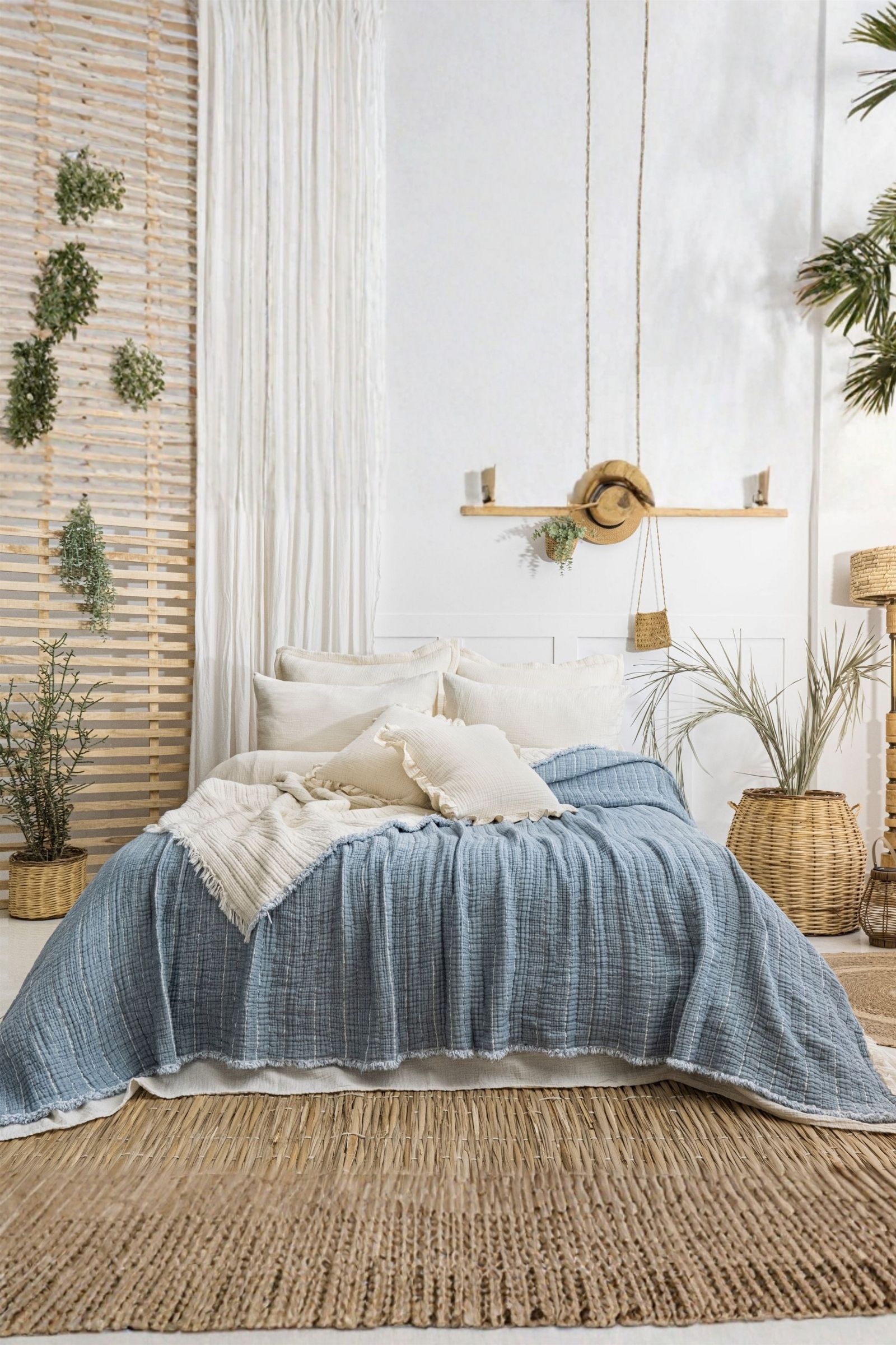 Muslin-fitilli-indigo-4 7 Katlı Müslin Fitilli Soft Tek Kişilik Yorgan – İndigo - Görsel 1