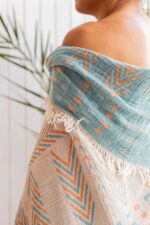Kilim Mirası Jakarlı Dokuma Müslin Çok Amaçlı Şal & Throw – Turkuaz