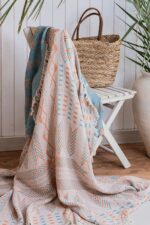 Kilim Mirası Jakarlı Dokuma Müslin Çok Amaçlı Şal & Throw – Turkuaz - Görsel 5