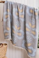 Retro Jakarlı Dokuma Müslin Çok Amaçlı Şal & Throw – Mavi - Görsel 2