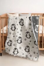 MUSLIN BEBEK ORTUSU PENGUEN DESEN - SIYAH