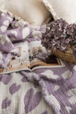 7 Katlı Müslin Tek Kişilik Yorgan - Kalp Desen - Mor - Görsel 3